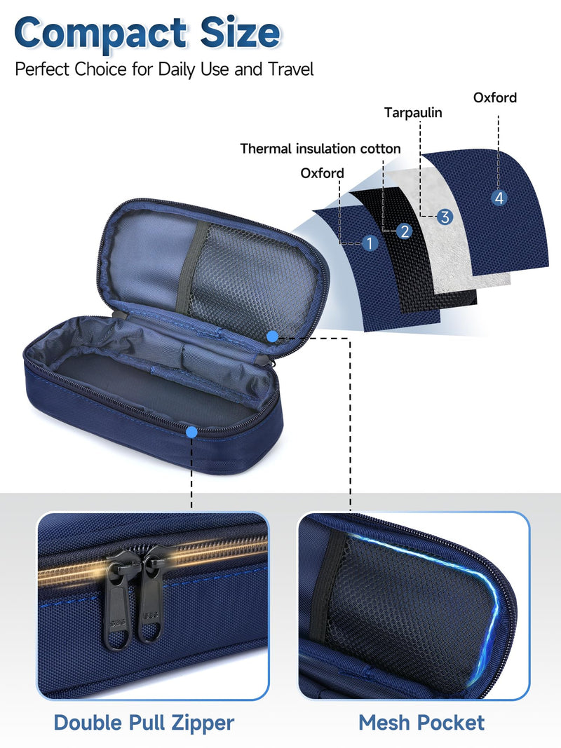 YOUSHARES Insulin Vials Cooler Travel Case - TSA Approved Diabetic Medication Vial Cooling Bag with Protective Ice Brick, Refrigerated Diabetes Supplies Organizer, Small Bottle Carrying Storage 01_navy Blue - BeesActive Australia
