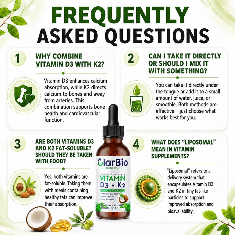 Liposomal Vitamin D3 K2 (MK-7) Liquid Drops with MCT and Olive Oil | Vitamin D3 5000iu | Bone & Heart Health | Immune & Joint Support Supplement | Maximum Absorption| Made in USA
