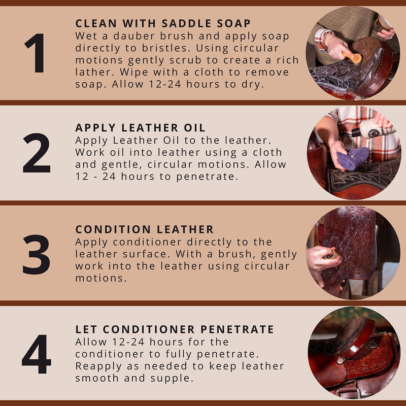Tack Care Maintenance Kit (Saddle Soap for Leather + Leather Oil + Leather Conditioner + Brushes + Microfiber Cloth) - Maintenance for Saddles, Bridles, Boots, Reins & Straps - Made In USA - BeesActive Australia