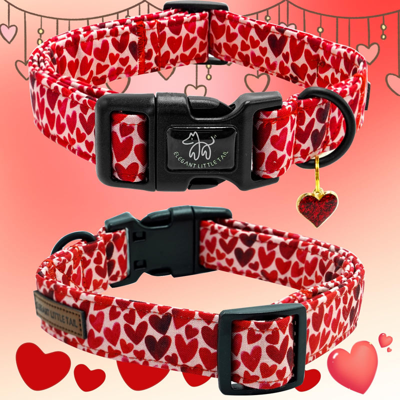 Elegant little tail Valentine's Day Dog Collar-Cute Red Heart Dog Collar for Medium Dogs, Female or Male Adjustable Cotton Pet Collar with Quick Release Buckle for Small Medium Large Dogs Medium (Pack of 1) - BeesActive Australia