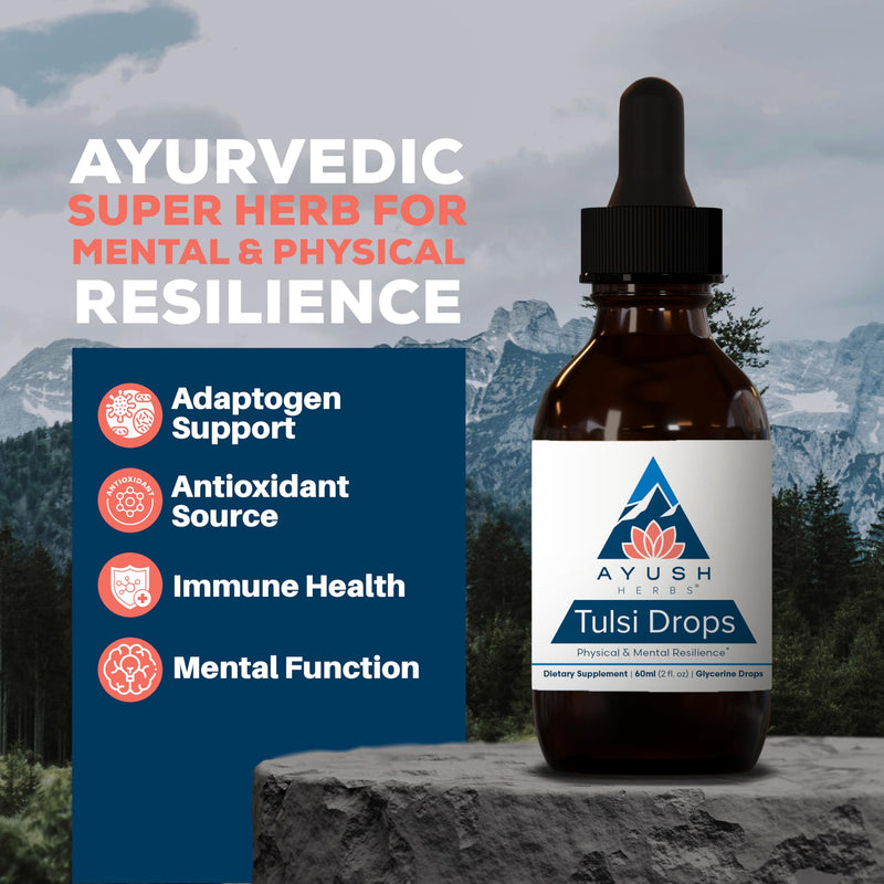 Ayush Herbs Tulsi Drops - Alcohol-Free Tulsi Drops, Holy Basil Gylcerite, Natural Immune-Support Drops for Kids & Adults, Calm & Focus Booster - 2 Fl Oz (80 Servings) - BeesActive Australia