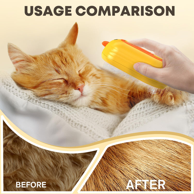 Cat Steam Brush for Shedding, Steam Brush for Cats with Release Button, 3in1 Self Cleaning Cloud Care Cat Hair Brush, Rechargeable Cat Deshedding Brush with Steam for Long & Short Haired Cats and Dogs Yellow - BeesActive Australia