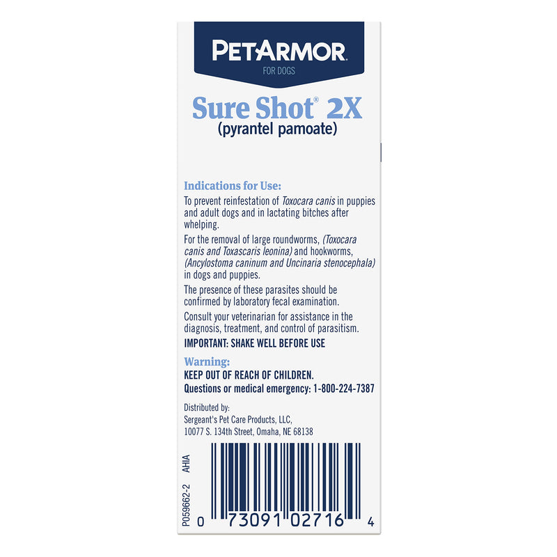 PetArmor Sure Shot Liquid De-Wormer for Dogs and Puppies, Liquid De-Wormer Treats Roundworms & Hookworms in Dogs and Puppies 2 Weeks and Older, For Dogs Under 120 lbs, 2 ounces - BeesActive Australia