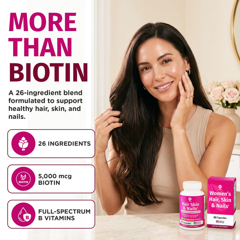 1 Body Hair Skin & Nails with Biotin, Vegan Vitamins, 3 Pack | Support Your Natural Glow. Designed to promote healthy hair, skin, and nails every day.* 60 Count (Pack of 3)