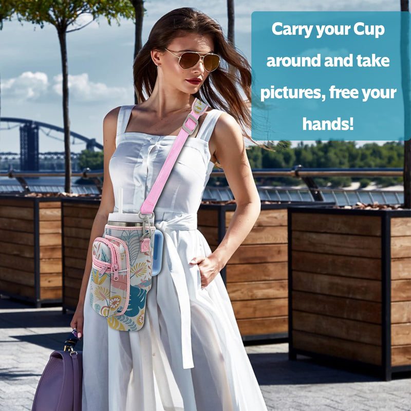 Water Bottle Carrier Bag Sleeve for Stanley Quencher 40oz Tumbler with Handle, Neoprene Water Bottle Sling Bag Sleeve Holder Carrier with Adjustable Shoulder Strap,Stanley Cup Accessories Grey Maple-Pouch - BeesActive Australia