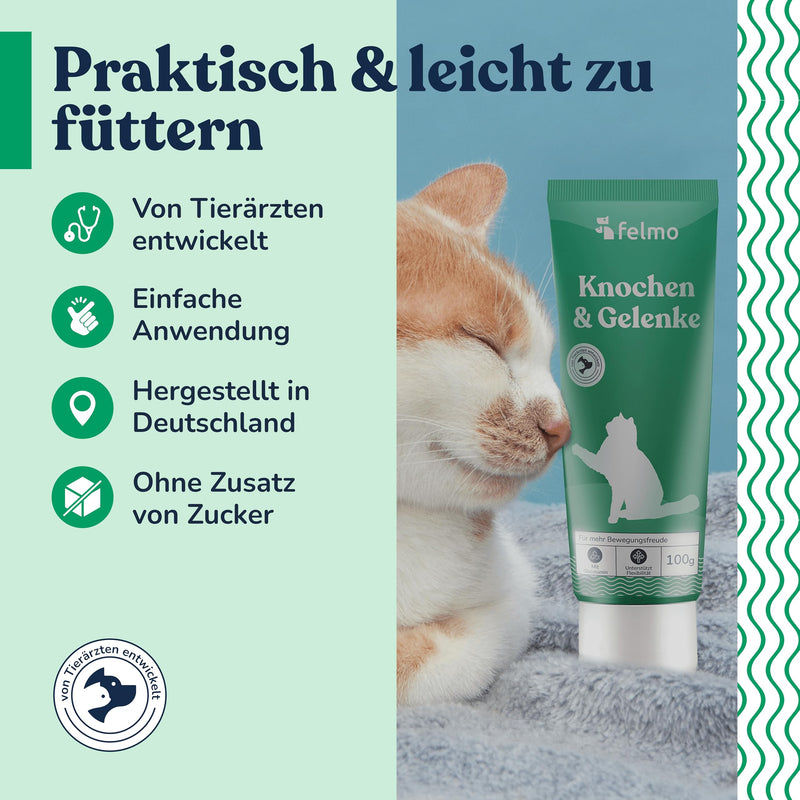 felmo bone and joint paste for cats (100g) promotes flexibility and supports your cat's freedom of movement through high-dose active components without added sugar - BeesActive Australia
