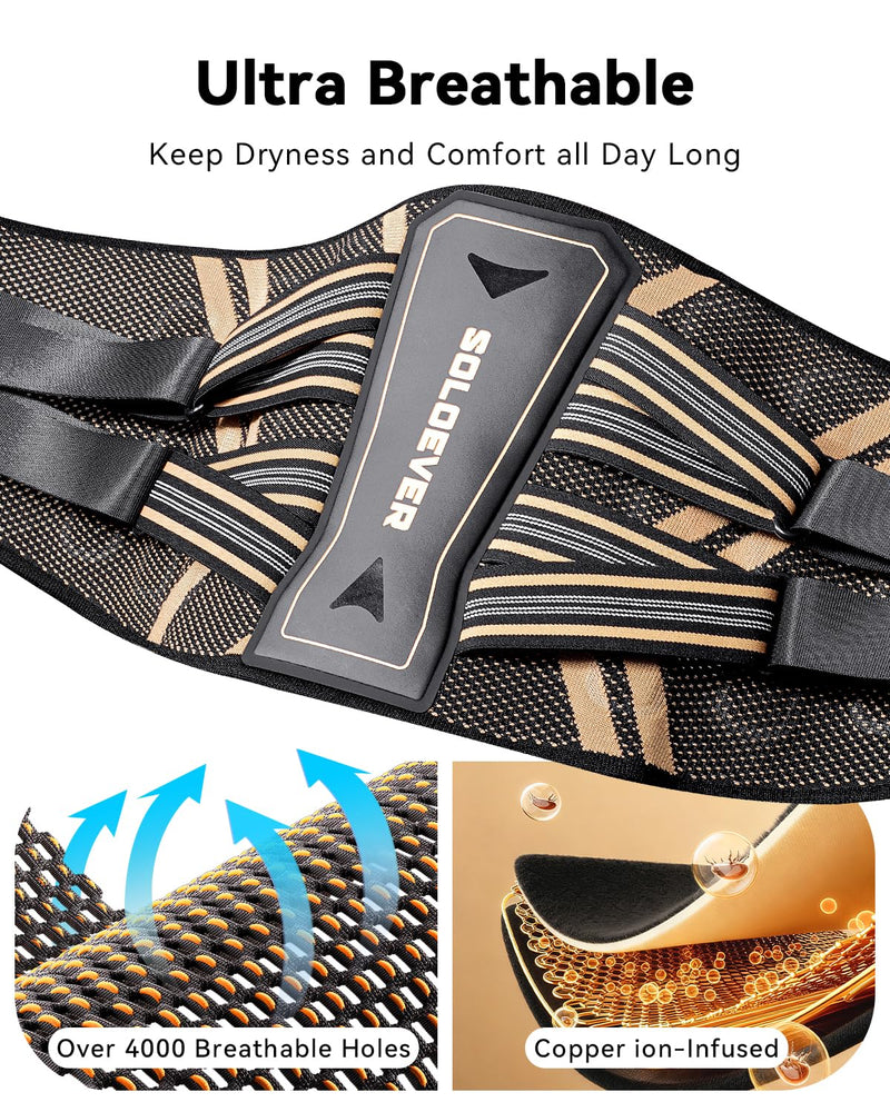 Ultra Breathable Back Brace for Lower Back Pain Relief,[Medical Grade & Copper Infused] Lumbar Support Belt with Bionic Support System, Adjustable Back Support Brace for Sciatica,Herniated Disc,Men&Women Black Large - BeesActive Australia