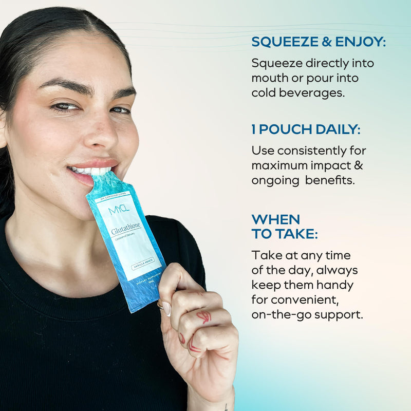 MYCL Liposomal Glutathione Supplement Squeeze Packs – Vitamin E and MCT Oil – Skin, Hair and Nail Health– High Absorption - Vanilla Almond – 30 Single-Serve Packets