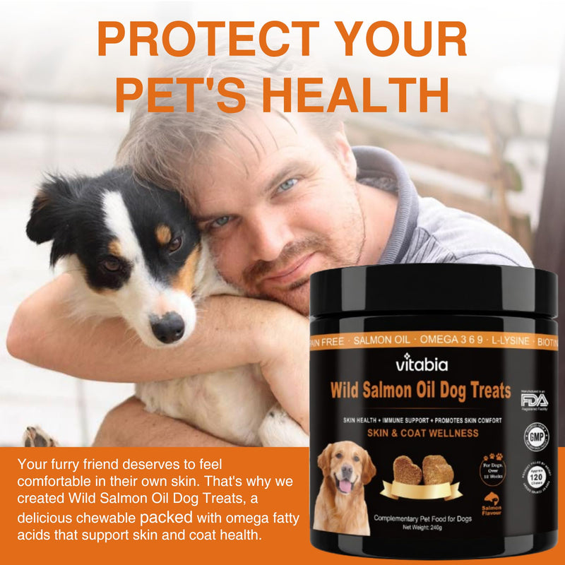 Salmon Oil Dog Chews with Omega 3 6 9 & Probiotics | Dog Skin & Coat Supplement for Itchy Skin, Dry Skin & Shedding | Dog Allergy & Gut Health Support | Soft Chews for Dogs | 120 Chews