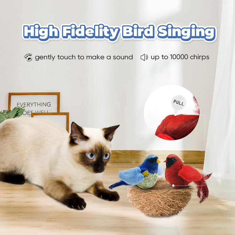 LEWISER Cat Toys Chirping Tit 2 Pcs with Catnip SilverVine, Suitable for Cat Wand Toys, Simulation Bird Design, Interactive Toys for Indoor Kitty Kitten Exercise, Red and Blue Chirping Tits A - BeesActive Australia