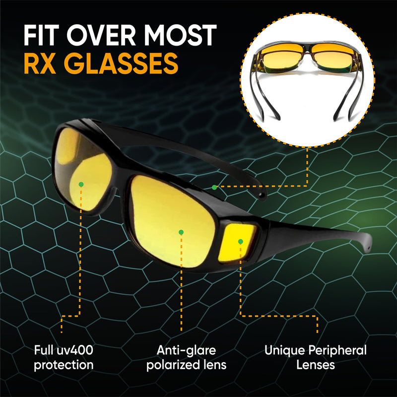 Official Night Driving Glasses with Glarecut Technology. Polarized Yellow Lenses Anti Glare Night Driving Glasses for Driving At Night, Black - BeesActive Australia