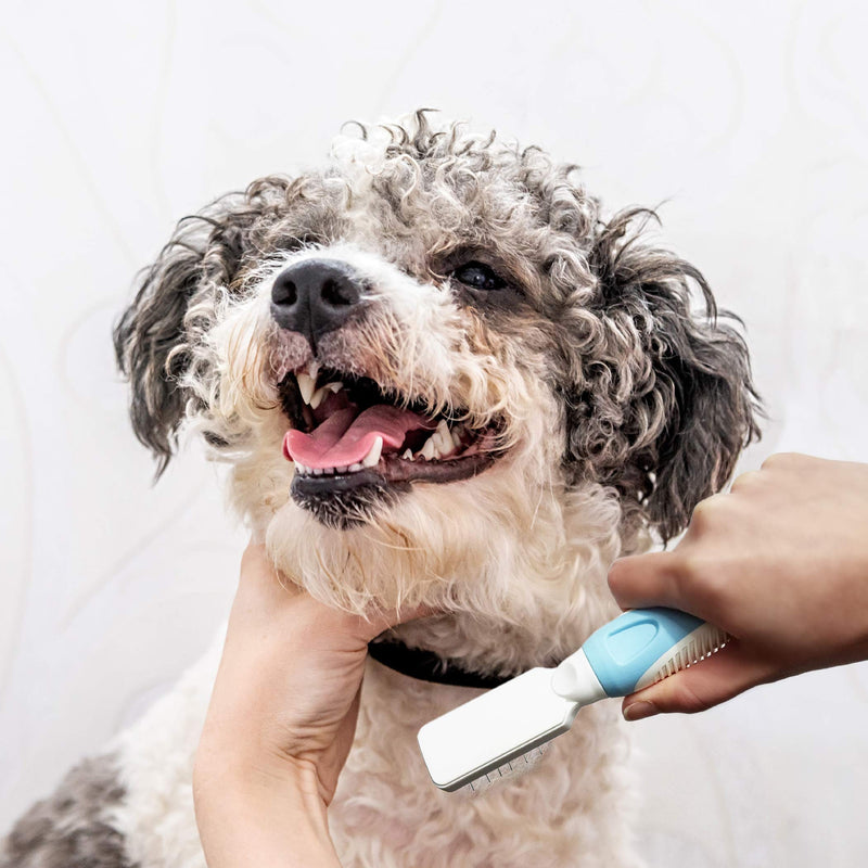 Pets First Professional Pet Mat Remover - Dematting Tool for Grooming Cats & Dogs - Removes Matted Fur, Tangles, Knots, Loose Hair & Dirt - Stainless Steel, Gentle Teeth, Soft Comfort Grip Handle,Blue - BeesActive Australia