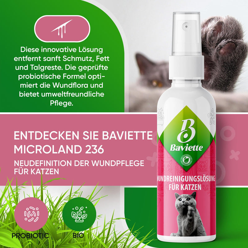 Baviette Premium Quality Probiotic Cat Care Set-Box: Eye Care, Ear Care, Tooth Cleaner, Wound Cleaner, Odor neutralizer, Allergy-free Spray (Wound Care)