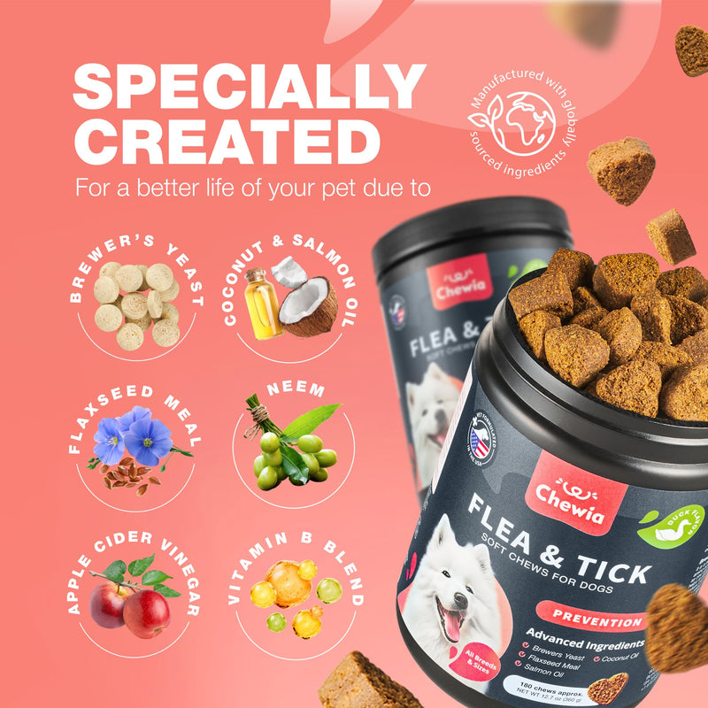 Dog Flea and Tick Treatment Chews - Flea and Tick Prevention for Dogs - Flea & Tick Chewables - Natural Dog Flea & Tick Control Soft Treats - Flea Chewables for Dogs - Immune Support Supplement Duck 180 count - BeesActive Australia