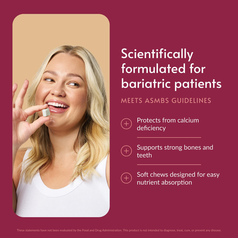 Bariatric Advantage Calcium Citrate Chewy Bites, Coconut Flavor, 90 Ct | 500 mg Calcium Citrate, Highly Absorbable and Digestible, with Vitamin D3, Easily Chewable Calcium Supplement