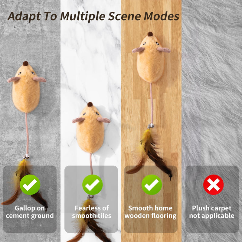Interactive Cat Toys Mouse for Indoor Cats Rechargeable LED Cat Mouse Toy Feather Bell Tail Lifelike Electric Automatic Moving Mouse Cat Toy for All Breeds Cat Boredom Exercise-Yellow Yellow - BeesActive Australia