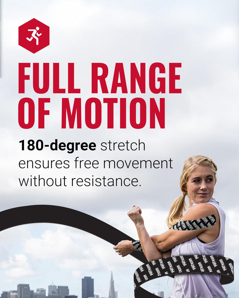RockTape Extra Sticky Kinesiology Tape - Athletic Tape for Muscle Pain Relief, Injury Recovery - Microscopic Skin Lifting & Decompression - Sweat & Water Resistant Logo Black - BeesActive Australia