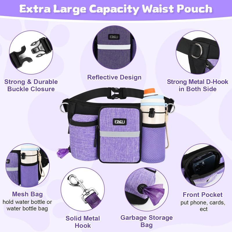 ETACCU Heavy Duty Hands Free Dog Leash with Zipper Pouch Waist Belt for Large Medium Dogs for Running, Walking, Jogging and Hiking, Dual Padded Handles and Durable Bungee (1 Dog Purple) 1 Dog Purple - BeesActive Australia