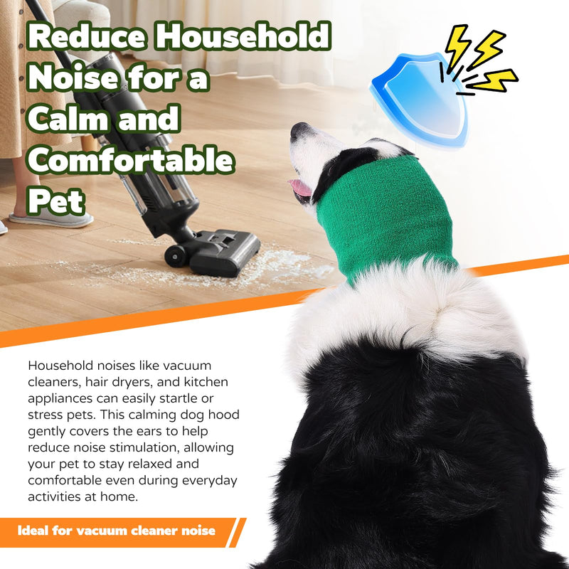 Dog & Cat Calming Band Cat Anxiety Relief Cover,Double Layer Thickened Pet Ears Elastic Neck Band Noise Cancelling Ear Muffs for Anxiety Relief/Noise Protection,Grooming,Thunder,Fireworks Medium Green
