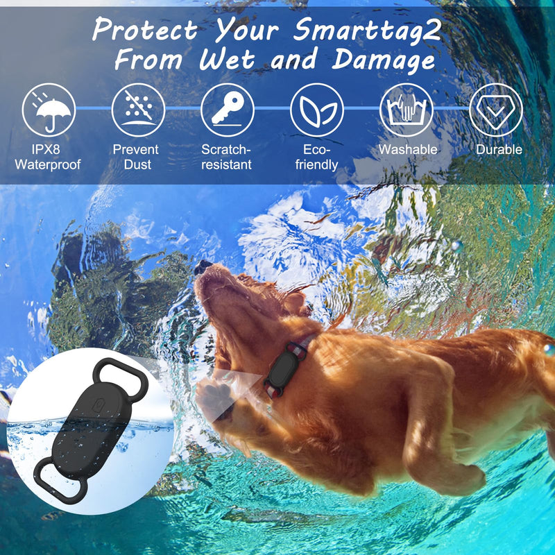 ZGCE Silicone Case for Samsung Galaxy SmartTag2 Case, Dog Collar Protective Case, Galaxy SmartTag 2 Cat Collar Case, Waterproof Loss-Proof Pet GPS Tracker Cases, Black - BeesActive Australia