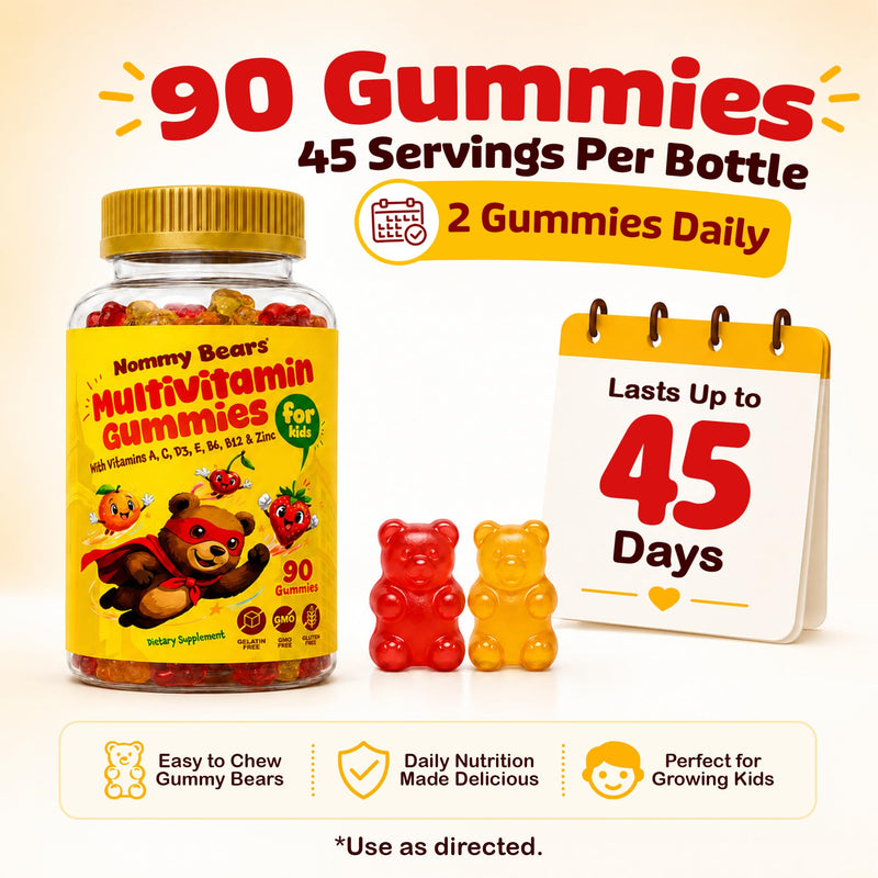 Kids Multivitamin Gummies, Halal Toddler Vitamins, Age 2+, 90ct | Immune Support, 11 Vitamins & Minerals A, C, D3, E, B6, B12, Zinc & Iodine, Gelatin Free, Gluten & Dairy Free, 45 Days Supply