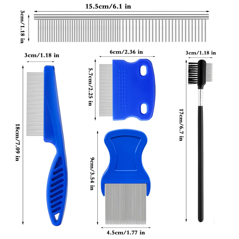 5 Pcs Pet Grooming Kit, Metal Comb For Dogs,Cat Grooming Comb,Tear Stain Removal Comb,Flea Comb For Dogs And Cats Pet Lice Comb,Shedding Comb,Dematting Tool For Small, Medium & Large Pets Blue - BeesActive Australia