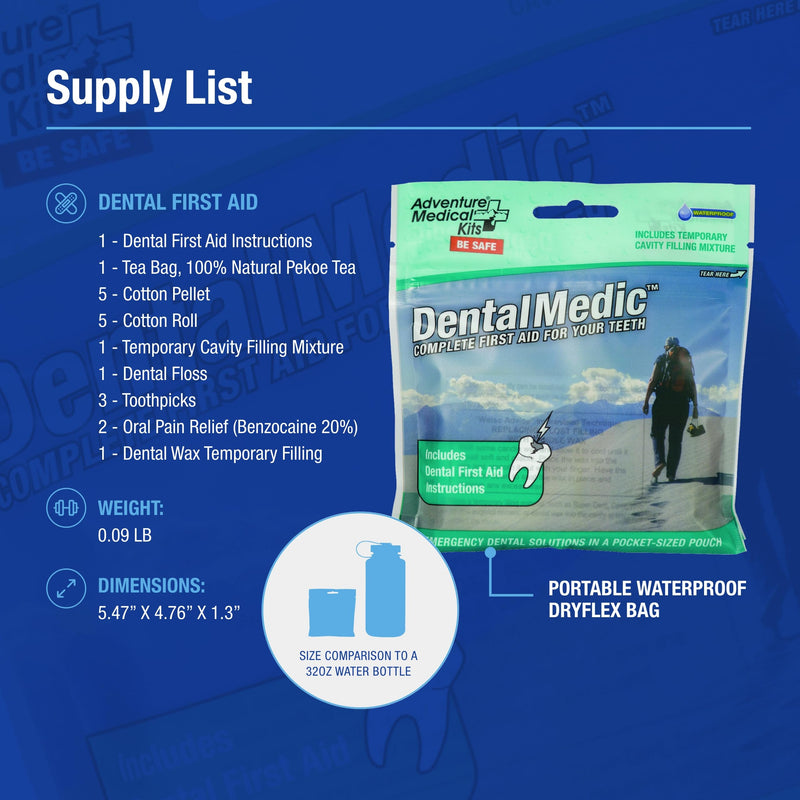 Adventure Medical Kits Dental Medic Kit - Travel Dental Kit for Emergency Tooth Care - Includes Orasol Gel, Tural Tea, Temporary Cavity Filling & More - BeesActive Australia