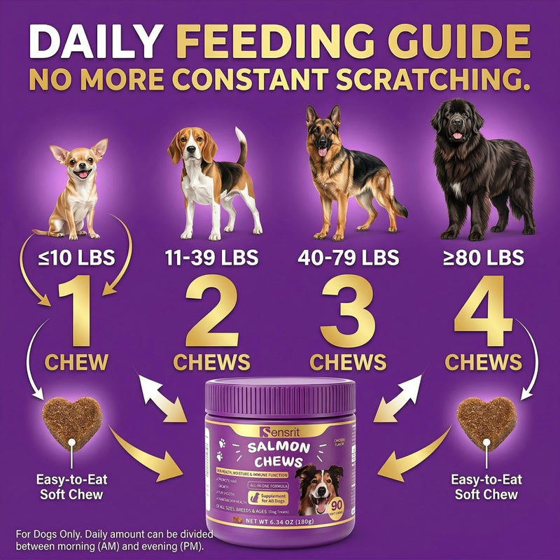 Salmon Oil Chews for Dogs - Omega 3 & 6 Skin and Coat Support with Astaxanthin, Vitamin C & E - 90 Soft Chews - Relief for Itchy Skin, Seasonal Allergies & Shedding - for All Breeds & Ages