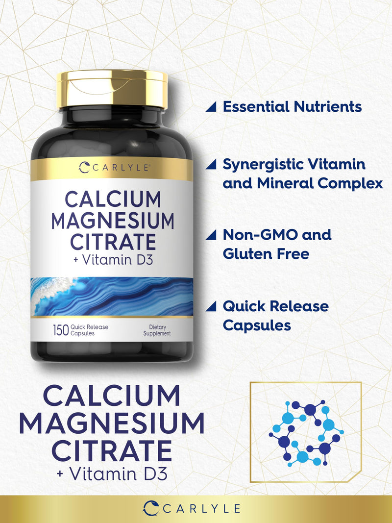 Carlyle Calcium Magnesium Citrate with Vitamin D3 | 150 Capsules | Non-GMO & Gluten Free Supplement