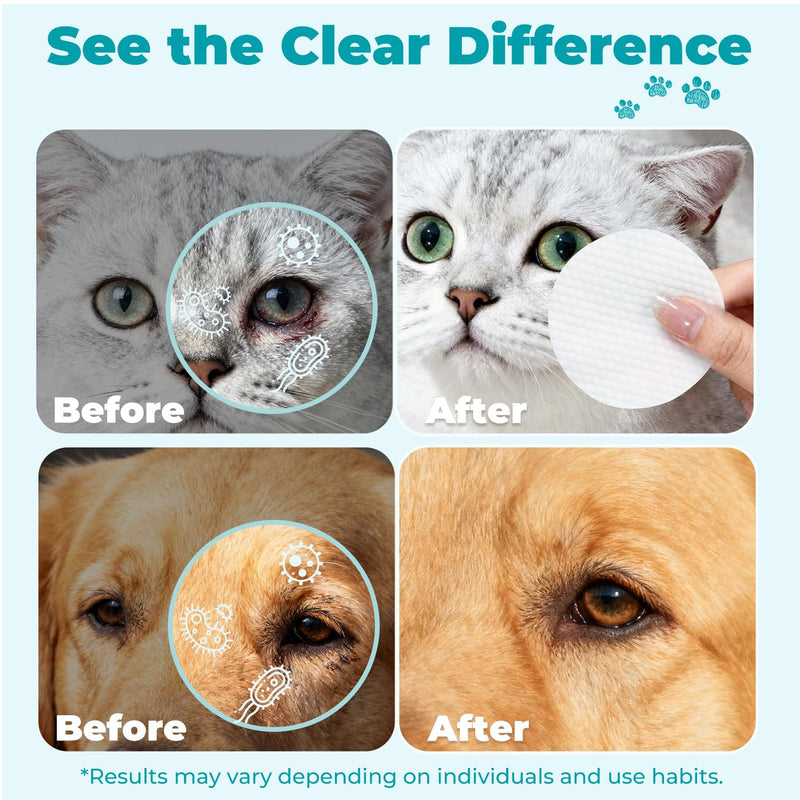 Gentle Pet Eye Wipes, Hypoallergenic Tear Stain Remover for Cats and Dogs, 100 Count Unscented Cleaning Pads with Adequate Fluid Content Eye Wipes - 100 Counts