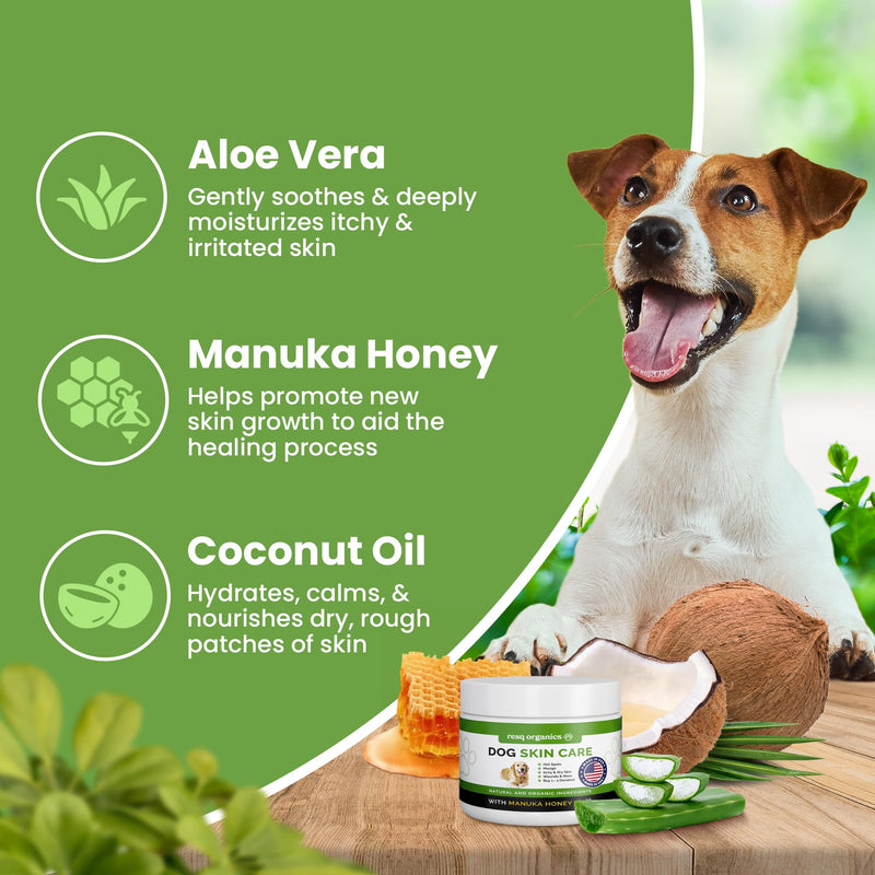 Hot Spot Treatment for Dogs - Pet Wound Care, Healing Ointment for Pets Itchy Skin Relief, Dry Skin Treatment, Natural Allergy Relief, Dog Paw Balm + Manuka Honey, Aloe Vera, Vitamin E (4 Oz.) 4 Ounces