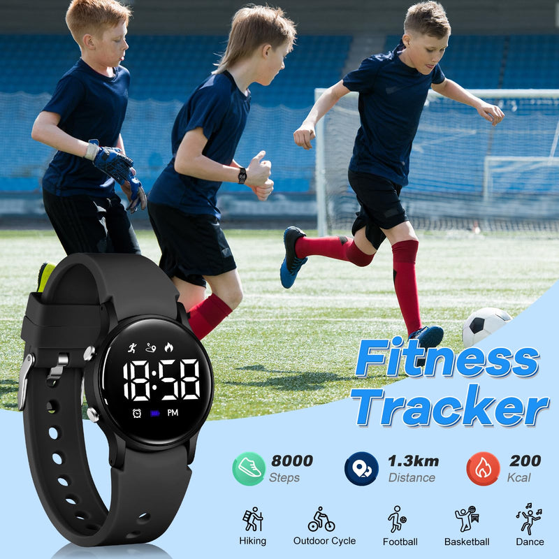 BEN NEVIS Kids Watch for Boys Girls Waterproof Digital Watch for Kids with Pedometer, Vibration Alarm Clock, Stopwatch, Calendar, No App for Ages 5-18 01-Black