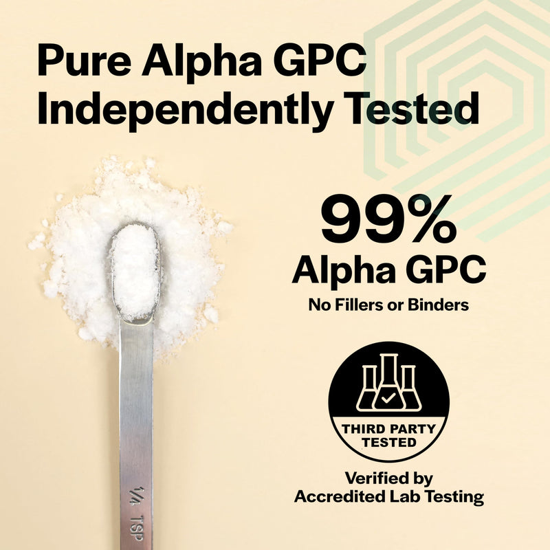 Alpha GPC Powder 99% Purity 500mg Extra Strength Brain Supplement for Focus & Mental Clarity Third Party Tested, Natural Choline, 170 Servings (3oz) Powder Form