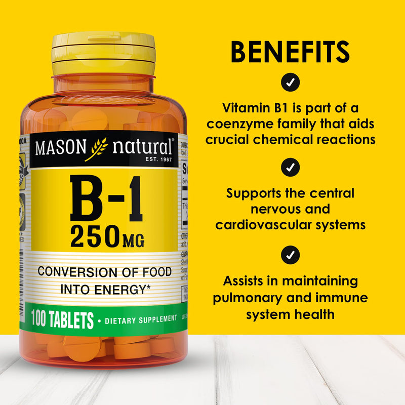 MASON NATURAL Vitamin B1 Thiamine 250 mg, Support Energy, 300 Day Supply | 250 mg high-potency thiamine to support energy production, normal metabolism & nervous system function