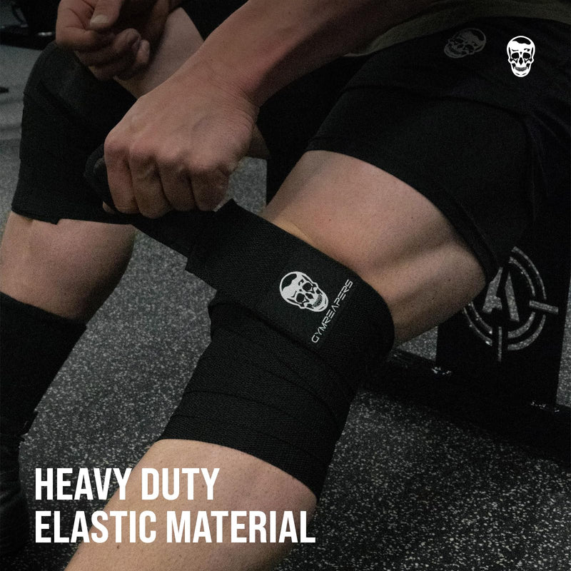 Gymreapers Knee Wraps for Squats and Powerlifting 72 Inch Compression Wraps with Strap for Men & Women Weightlifting Support Black