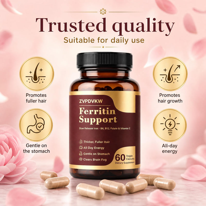 Ferritin Supplement for Women, Iron Supplement, Vitamin C, B12, 60 CT | Supports Energy & Fatigue Relief, Gentle Non-Constipating Formula, For Daily Women's Wellness Red