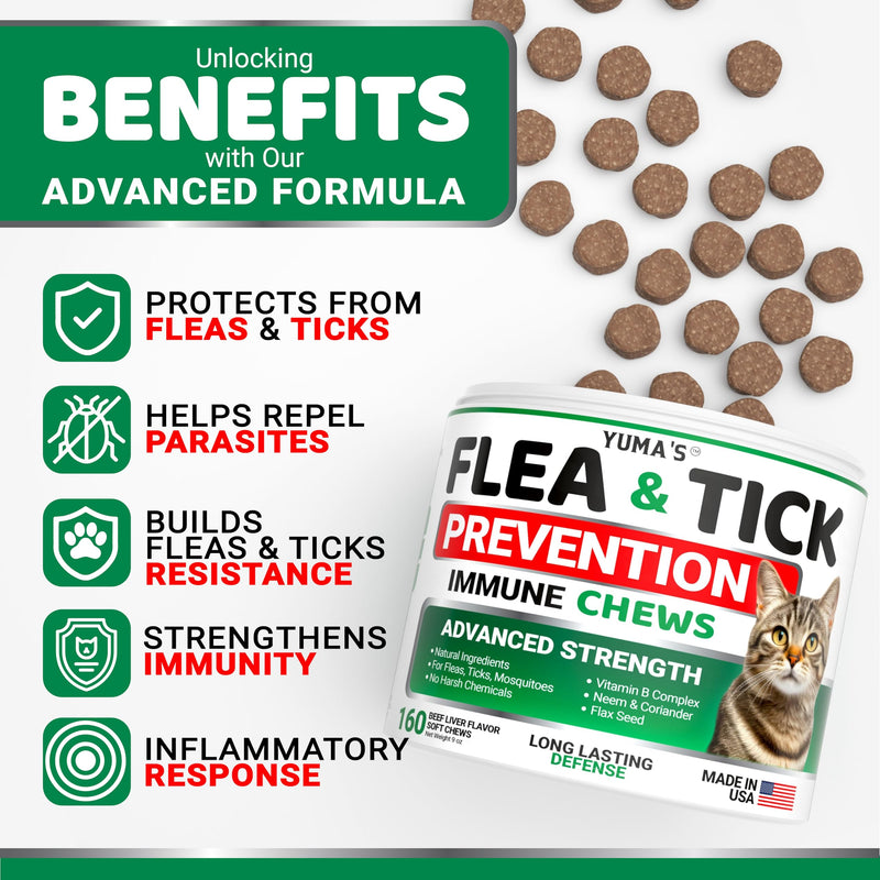 Flea Treatment for Cats - Flea and Tick Prevention for Cats - 160 Soft Treats - Natural Oral Supplement Pills for Kittens - All Breeds & Ages - Made in USA 160 Chews - BeesActive Australia