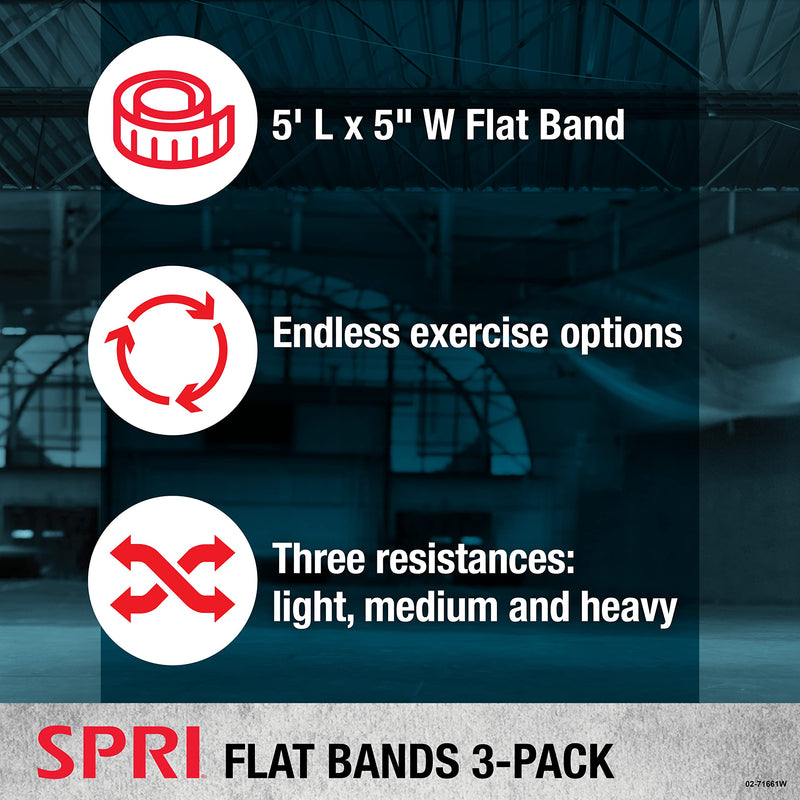 SPRI Flat Bands 3-Pack - Resistance Band Kit Set with 3 Levels of Resistance - Exercise Bands for Strength Training, Flexibility, & Body Workout - Versatile Fitness Tool - Light, Medium, and Heavy - BeesActive Australia