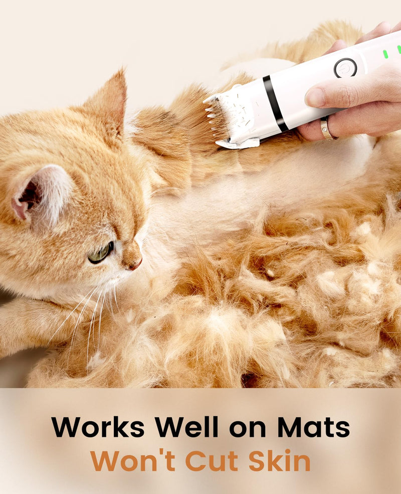 oneisall Quiet Clipper Cat Dog Set, 3 in 1 Dog Clipper Cat Razor Professional Hair Clipper for Paws, Butts, Knotted, Dingleberry (White) White - BeesActive Australia