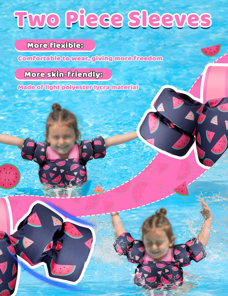 Vvinca Toddler Swim Vest for Kids 13-30lbs/ 30-66lbs Boys Girls Puddle Kid Jumper Toddlers Pool Floaties Jacket with Adjustable Crotch Strap Sleeves Shoulder for 1-3-10 Yrs Baby Infant Learn to Swim 01-Watermelon S（13-30lbs）