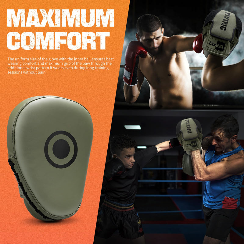 Boxing Pads for Men, Women, & Kids, Leather Focus Mitts for Martial Arts, Boxing Training, Curved Punch Mitts for Karate, Kickboxing,Muay Thai, Taekwondo Olive Green