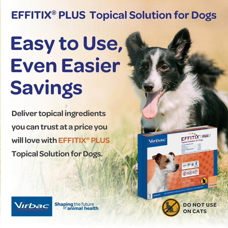 EFFITIX Plus Topical Solution for Dogs - Waterproof Flea and Tick Treatment for Small Dogs (11-22.9lbs) 3 Doses by Virbac