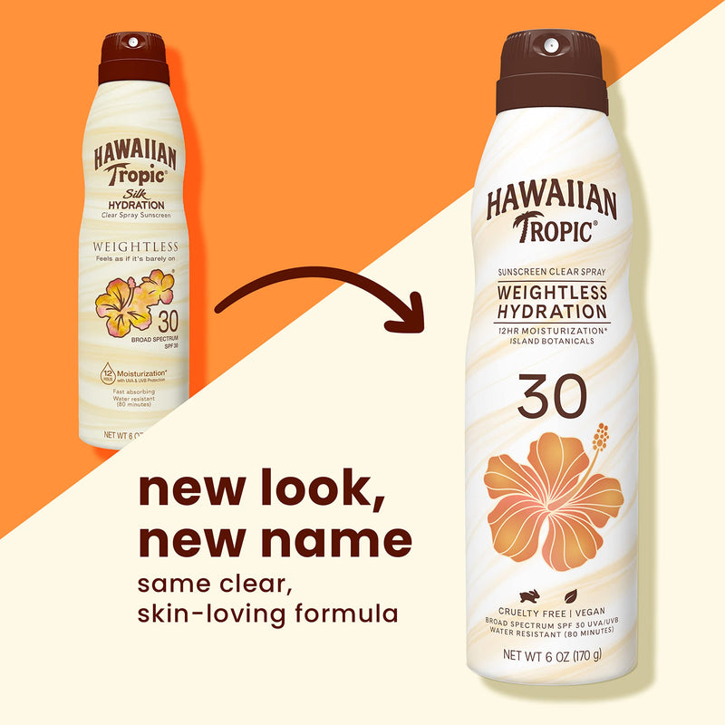 Hawaiian Tropic Weightless Hydration Clear Spray Sunscreen SPF 30, 6oz Twin Pack | Hawaiian Tropic Sunscreen SPF 30, Sunblock, Oxybenzone Free Sunscreen, Spray On Sunscreen Pack, 6oz each - BeesActive Australia