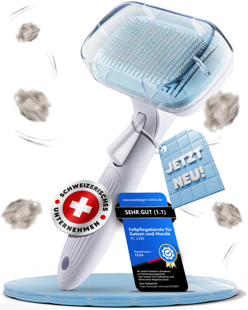 Cat brush [with cover] - grooming brush for long and short-haired cats, removes loose hair and tangles from your cat [auto-clean system] fur brush cat accessories, indoor cat brush | FC LINE - BeesActive Australia