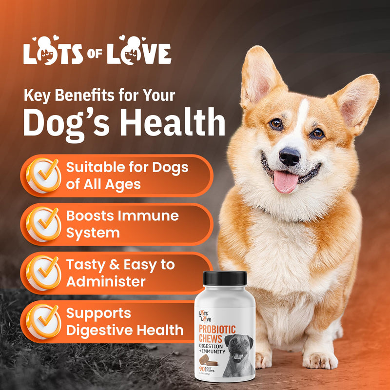 Dog Probiotic Chews (90 Count) - Dog probiotics for Digestive & Gut Health - Puppy Pro Biotic Supplement for Nausea, Vomiting & Diarrhea (90 Count) 90 Count