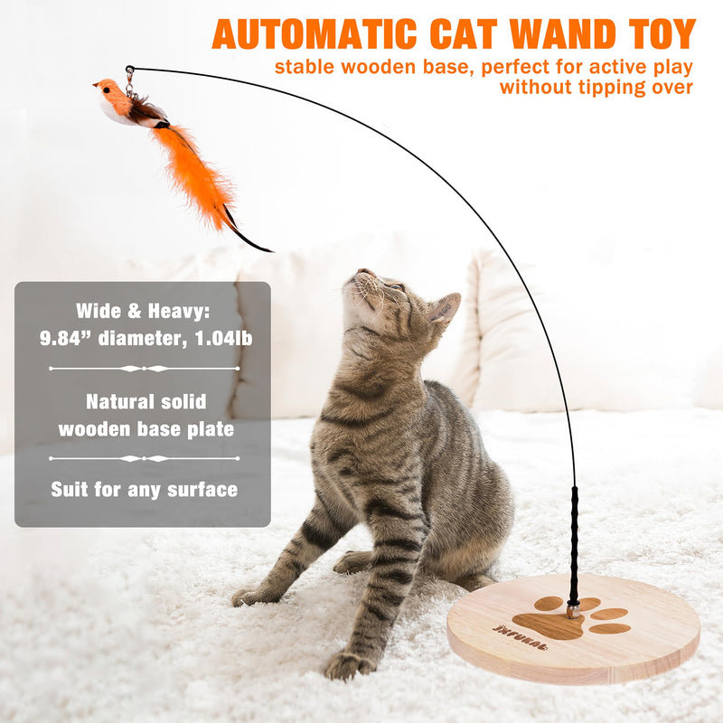 JXFUKAL Interactive cat Toy, Automatic Cat Wand Toy with Stable Wooden Base, 2 PCS Detachable Cat Teaser, 5PCS Refills Replacement & Hanging Cat Toy, Kitty Kitten Toys Cat Feather Spring String Toy - BeesActive Australia