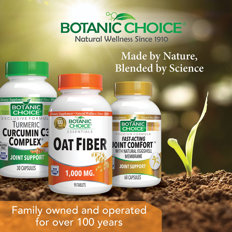Botanic Choice Oat Fiber 1000mg 90 Tablets Digestive Support Regularity | Natural Dietary Supplement for Women and Men; Easy-to-Swallow Daily Formula That Helps Maintain Gut Health and Comfort 90 Count (Pack of 1)