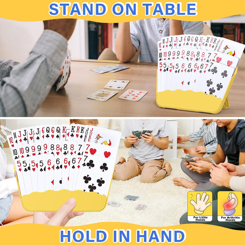 Playing Cards Holders Stands Decks w/Foldable Tabletop Stand, 3 Layers Design for Poker UNO Cards, Playing Card Accessories, Set of 2 (1 Blue + 1 Yellow) 1 Blue + 1 Yellow - BeesActive Australia