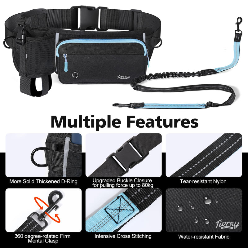 Hands Free Dog Leash 2 Dogs, Adjustable Waist Leash for Dog Walking with Dual Bungees Padded Handle, Shock Absorbing Hands Free for Small Medium-Sized Dogs Outdoor Activities, Black+Blue 2 Leashes - BeesActive Australia
