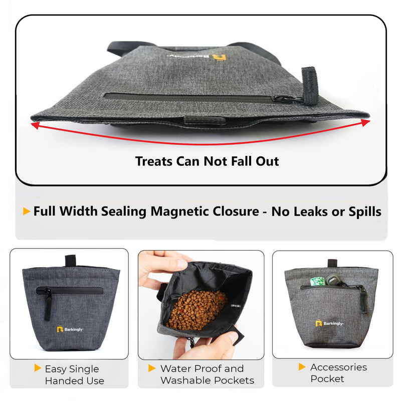 Barkingly. Dog Treat Pouch Plus Clicker. No Leaks or Spills Sealing Magnetic Closure, One Handed Training, 4 Ways to Wear, Detachable Waist Belt and Clip. Waterproof Body. Durable Treat Bag. - BeesActive Australia